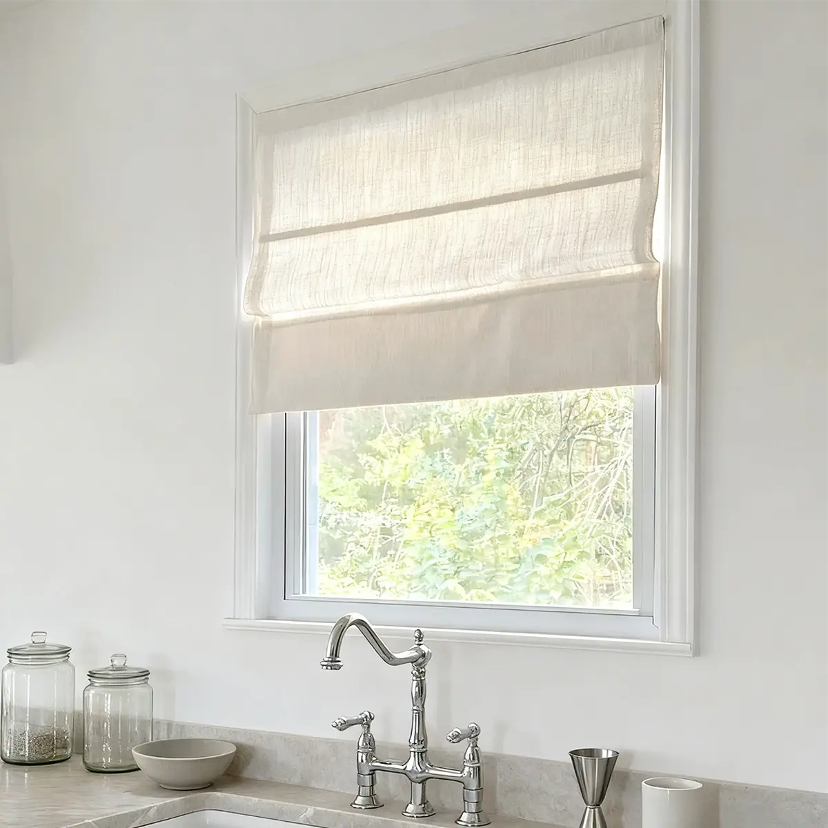 Serene Custom Light Filtering Linen Roman Shades