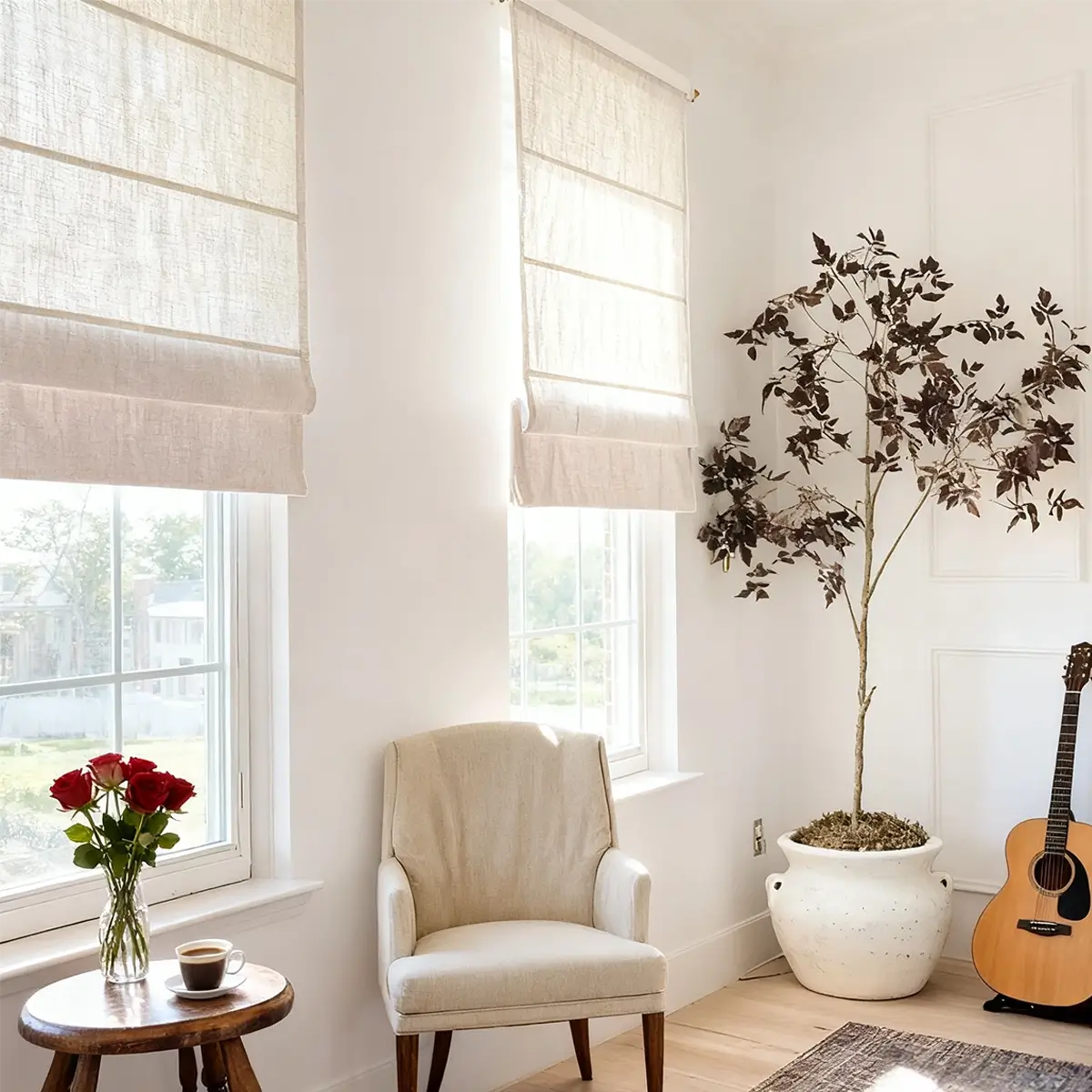 Serene Custom Light Filtering Linen Roman Shades
