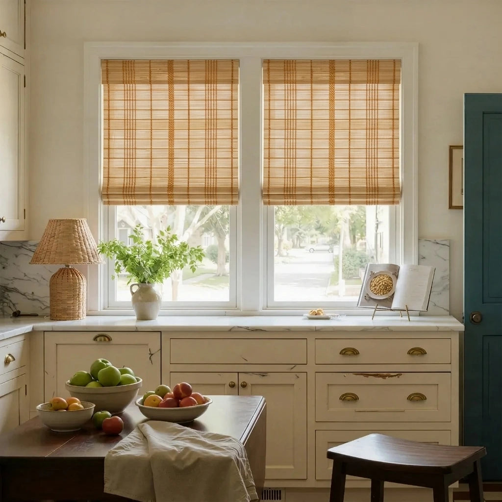 Natural Custom Bamboo Woven Roman Shades | USCurtains