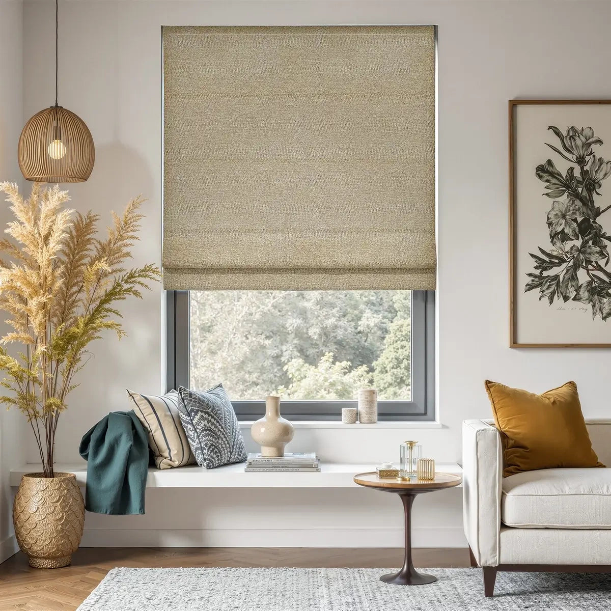 Natural Blackout Linen Roman Shades – Corded or Cordless, Custom Sizes