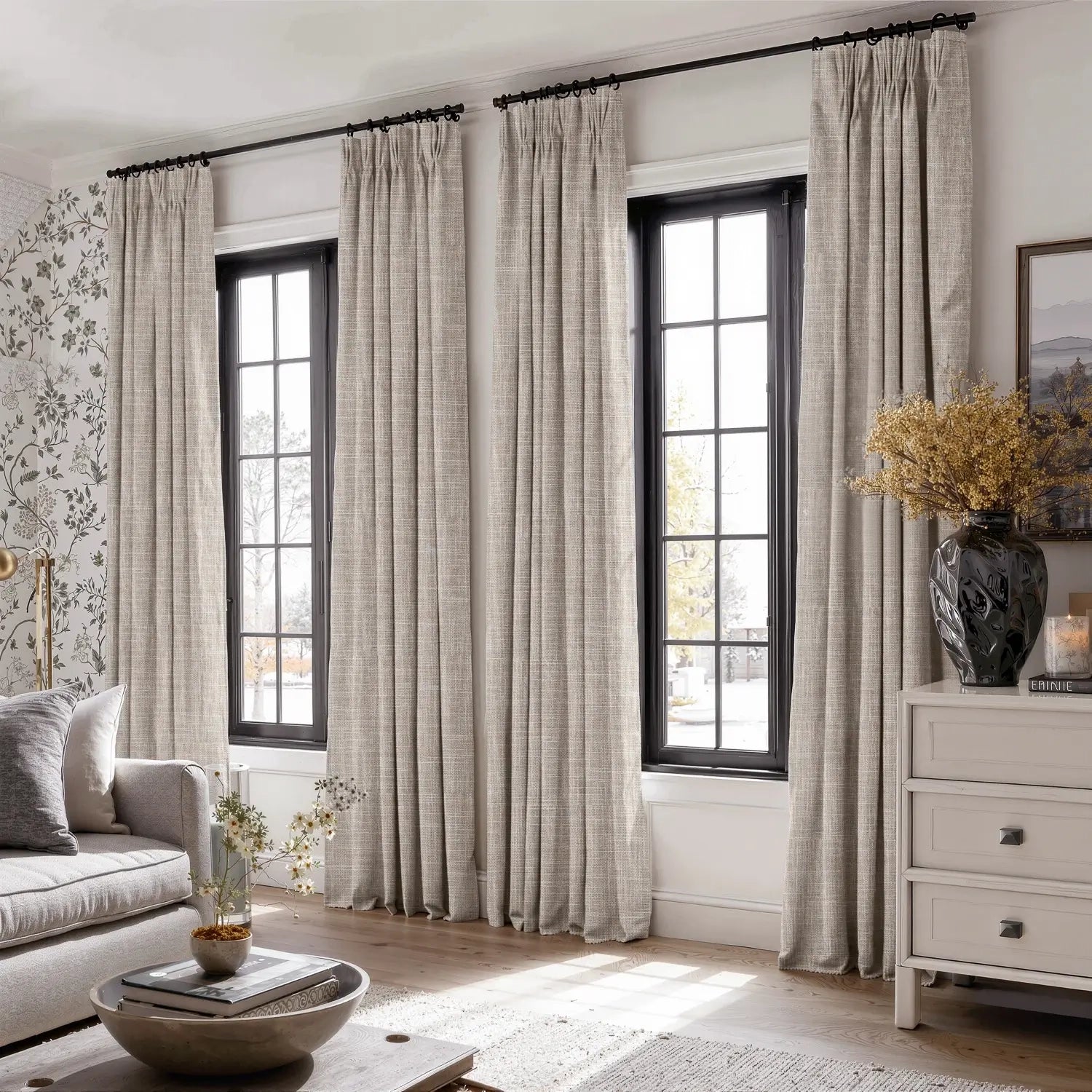 Terra Custom Blackout Pleated Linen Drapery – Pinch Pleat Curtains